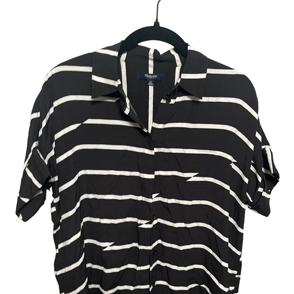 Madewell Black Break Stripe Button Front Courier Dress - Picture 5 of 8